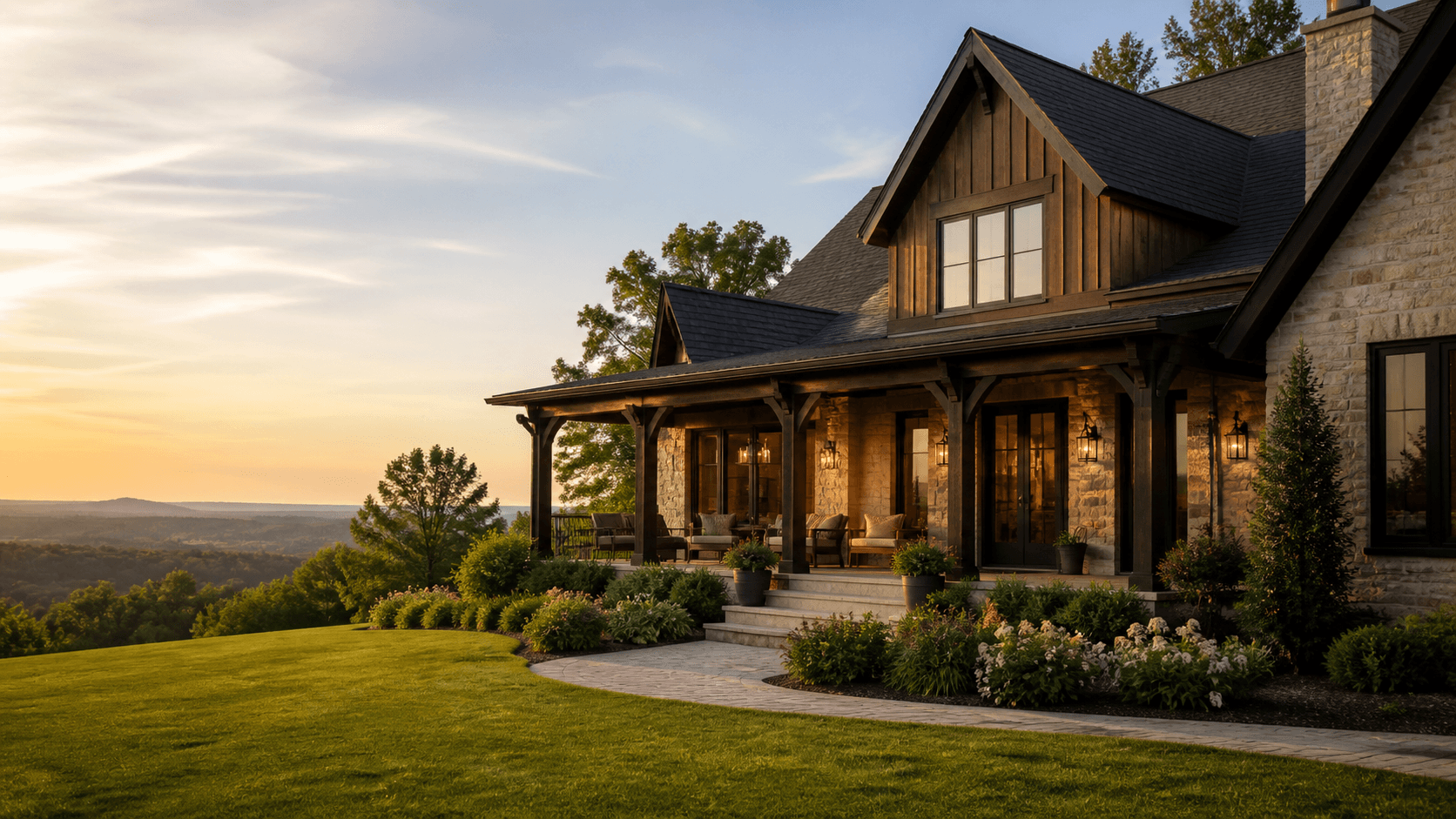 Custom home at dusk